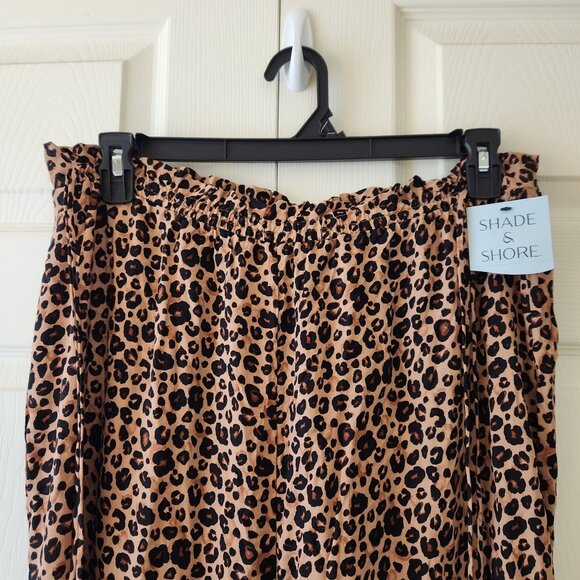 Women's Leopard Print Ruffle Waist Cover up Pants Brown Sz L Shade & Shore Brown - Picture 6 of 13